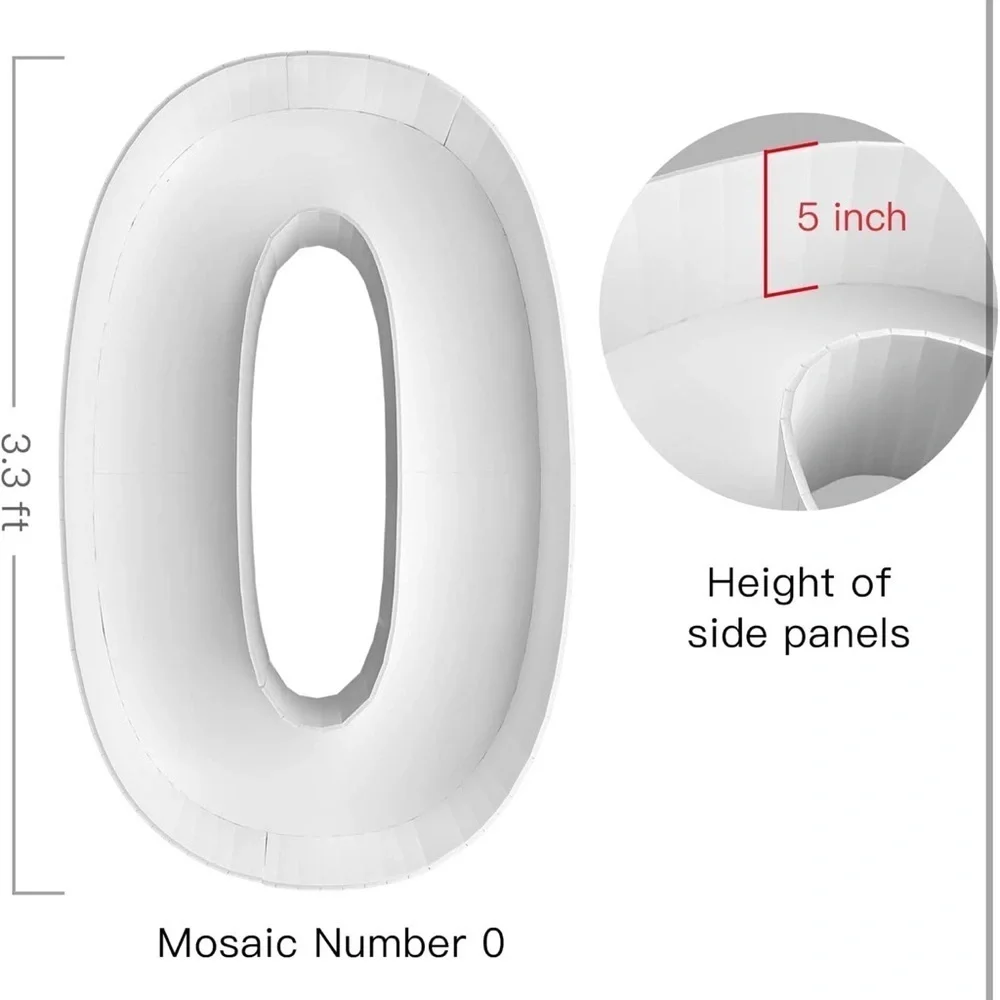Mosaic Number 0 Balloon Frame, 3.3 Ft, White, 1 Count, new